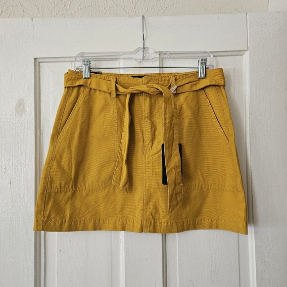 Indigo Rein Dresses & Skirts - Indigo Rein 100% Cotton Mustard Yellow Mini Skirt Size Medium, Self-Tie Belt
